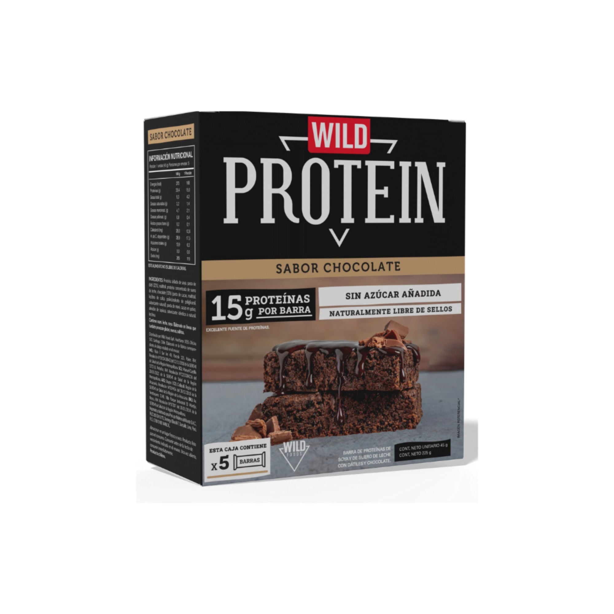 Barra Proteína Chocolate 5 Un 225 g Wild Protein