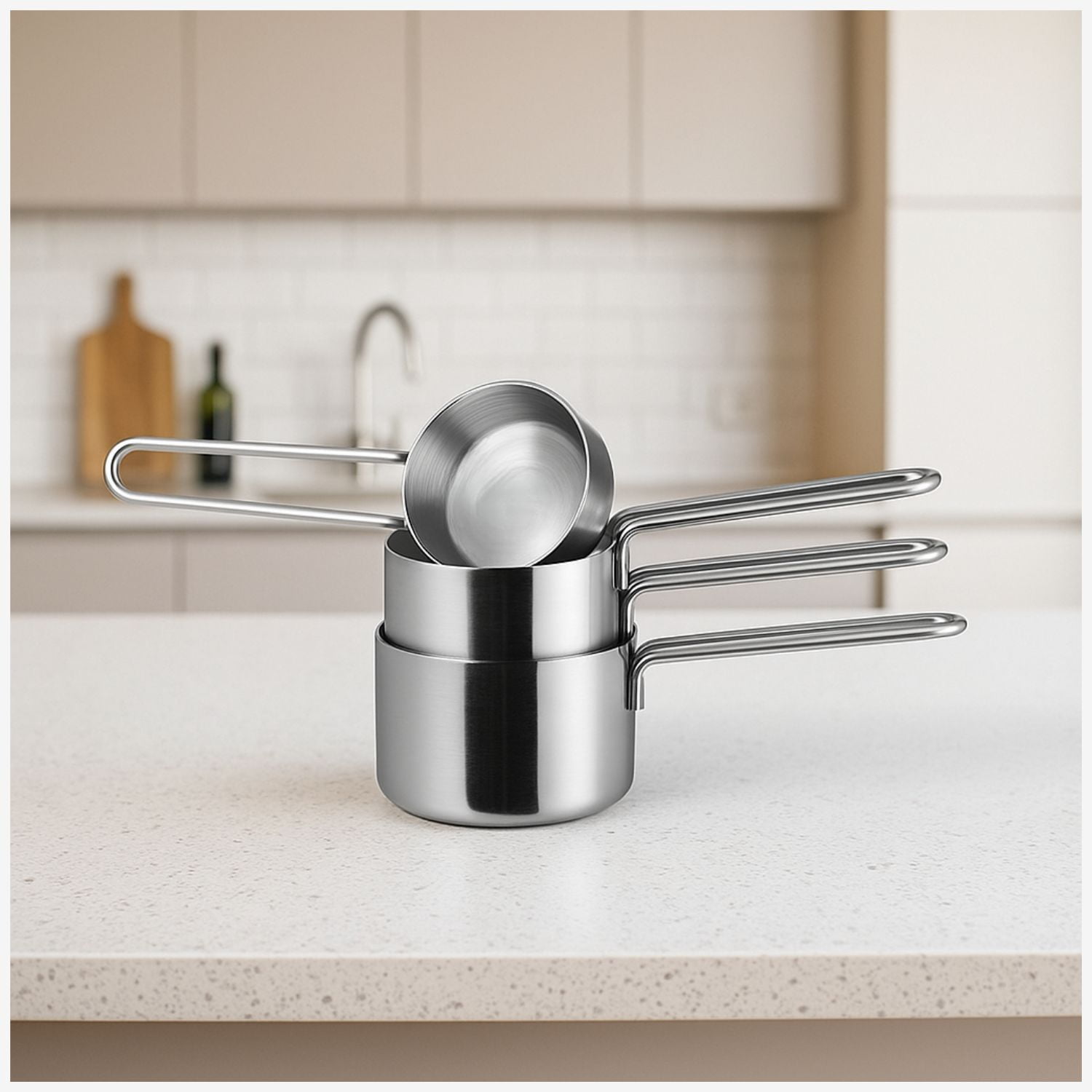 Set 4 Tazas Medidoras Acero Inox Cuiner 60 50 120 250ml Plateado