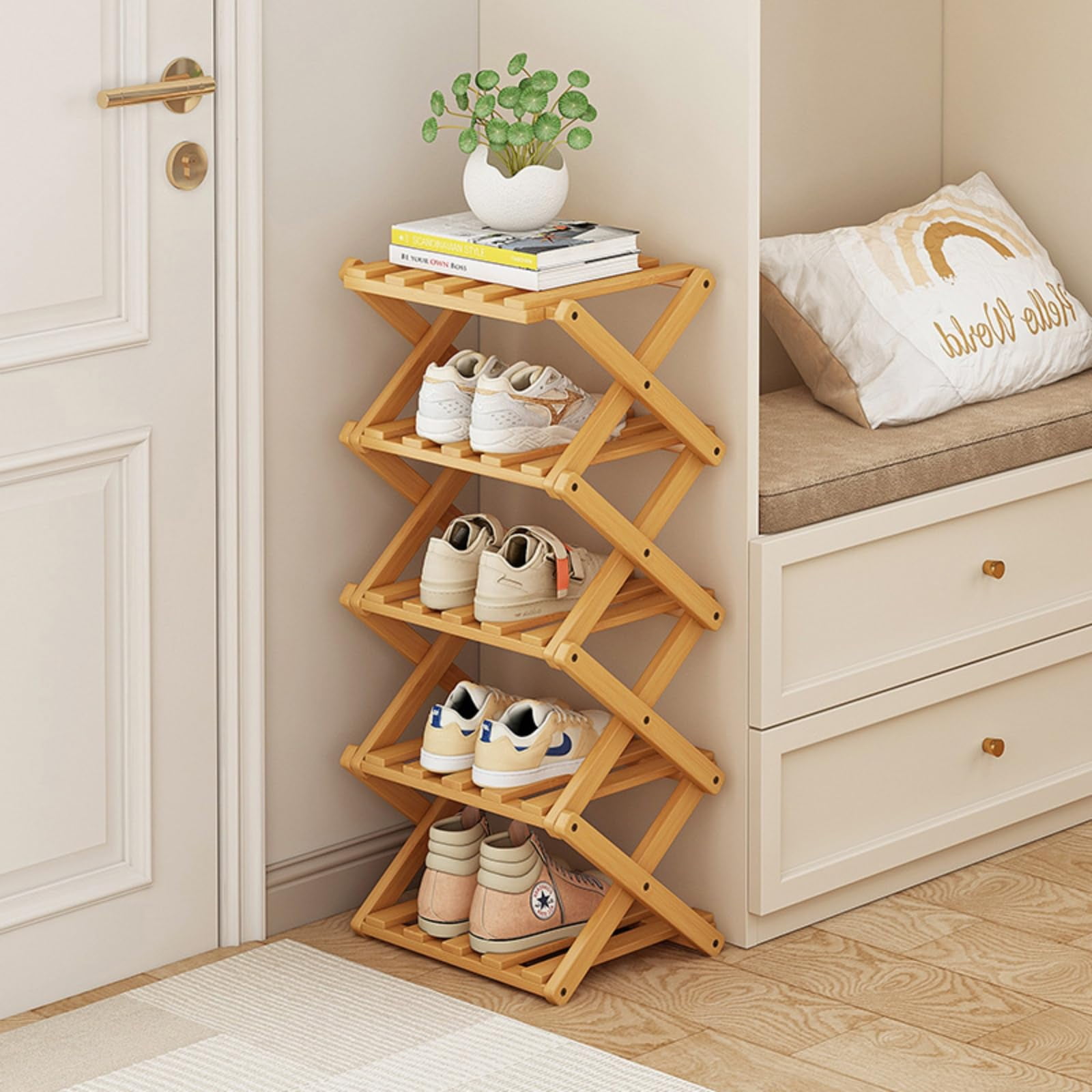 Zapatero Xzxwzx Plegable De Bambú Vertical De 5 Capas, Color Madera