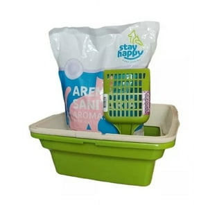 Stay Happy - Kit Baño Sanitario Arenero Ó Bandeja Con Borde + Pala 4Kg Arena Verde