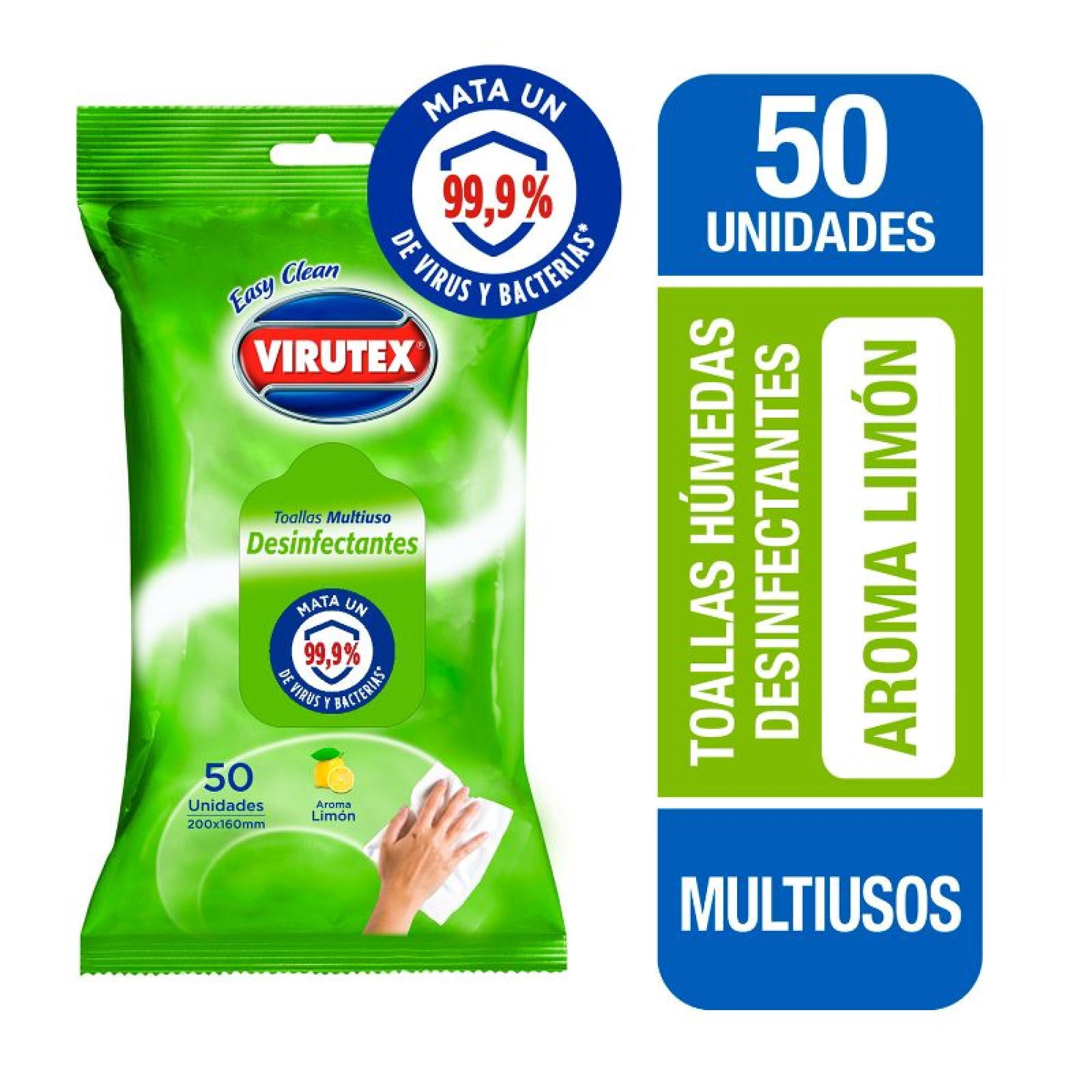 Toallitas Desinfectantes Multiuso Limón Bosla Resellable 50 Un Virutex