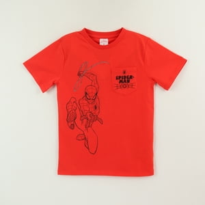 Polera Manga Corta Niño Rojo Bolsillo Spiderman Marvel