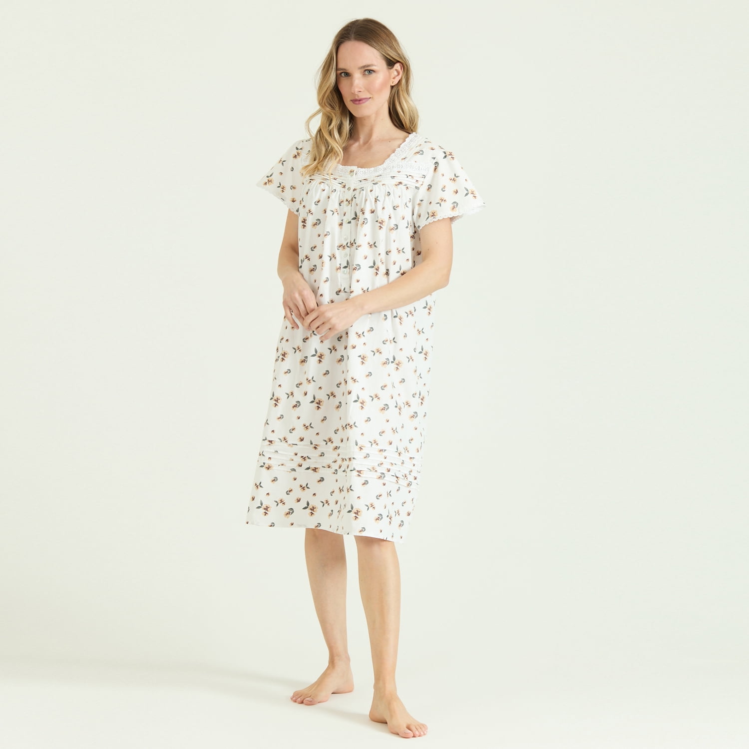 Bbz Barbizon - Camisa De Dormir Tradicional Maria Blanco Estampado