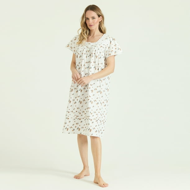 Camisa de Dormir Tradicional Maria Blanco Estampado