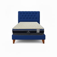 Vitelio - Cama 1 Plaza Azul Oscuro Capitone + Colchón Ortopedic