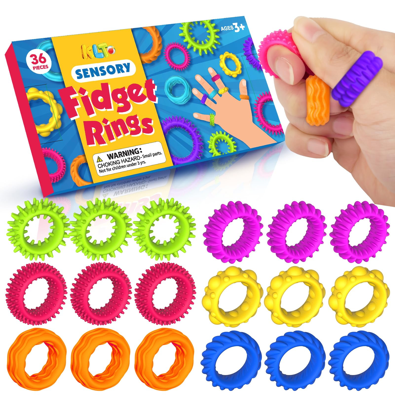 Sensory Toys Fidget Rings KLT, paquete de 36 unidades, para niños con ...