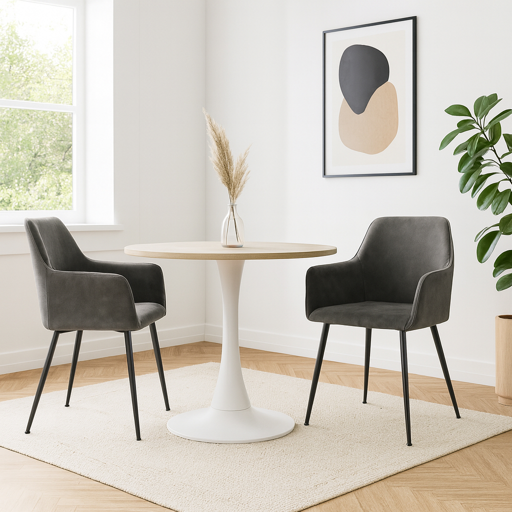 Mirkela - Set 2 Sillas Benedicta Gris Cuero Pu