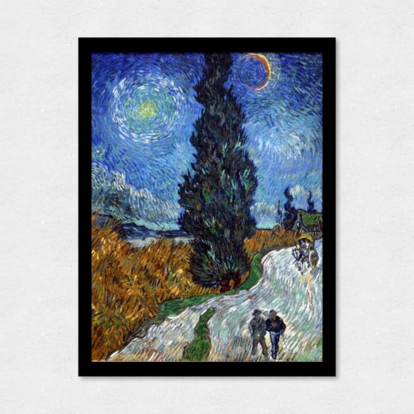 Cuadro Decorativo 35x45 Paisaje Camino con Ciprés Cielo Estrellado Van Gogh