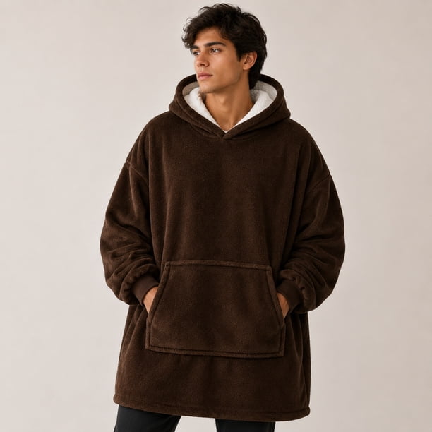 Poleron Felpa Con Capucha Manta Polar Bata Frazada Invierno