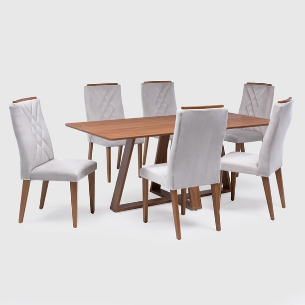 Comedor Avena 184 Cm + 6 Sillas Mega Gris