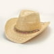 thumbnail image 1 of Boho Western Cowboy Straw Hat - Hand Woven Faux Jade Chain Decor Hat for Women, Men, and Unisex - Perfect for Summer Beach and Casual Wear, 1 of 5