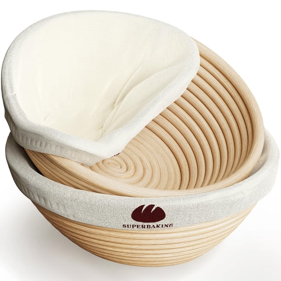 Juego de Cestas para Fermentar Pan Superbaking 2 piezas, 23 cm redondas de ratán