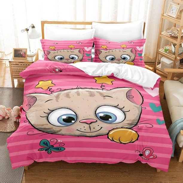 Cute Cartoon Bear Lollipop Print Quilt Duvet Cover Set Kids 3-Piece Bedding Set