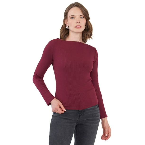 Polera Mujer Burdeo Rib Corona