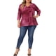 thumbnail image 4 of Agnes Orinda Blusas Casuales de Talla Grande para Mujer, Tops de Colegio con Rayas de Tie Dye, Cuello en V, Mangas 3/4, Túnica, 2X Rosa Fucsia, 4 of 8