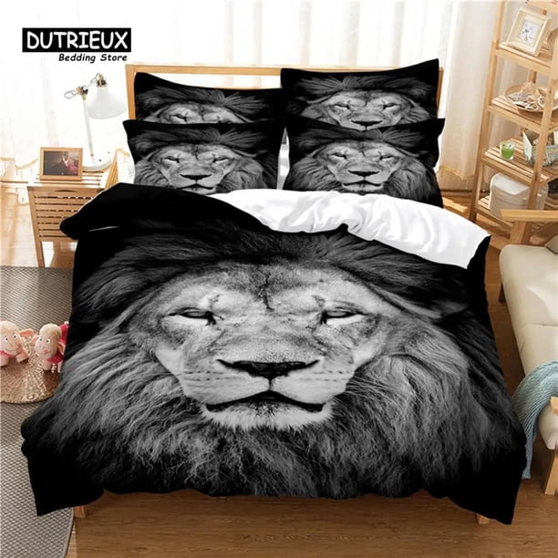 x2454 Bed SheetsDuvet Cover Set, Lion Bedding Set, Soft Comfortable Breathable Duvet Cover, For Bedroom Guest Room Decor 3-Piece Bedding Set (1 Duvet Cover + 2 Pillow Shams) nj2454