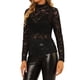 thumbnail image 4 of INSPIRE CHIC Blusa de Encaje Floral Transparente de Manga Larga con Cuello Alto para Mujer M Negro, 4 of 7