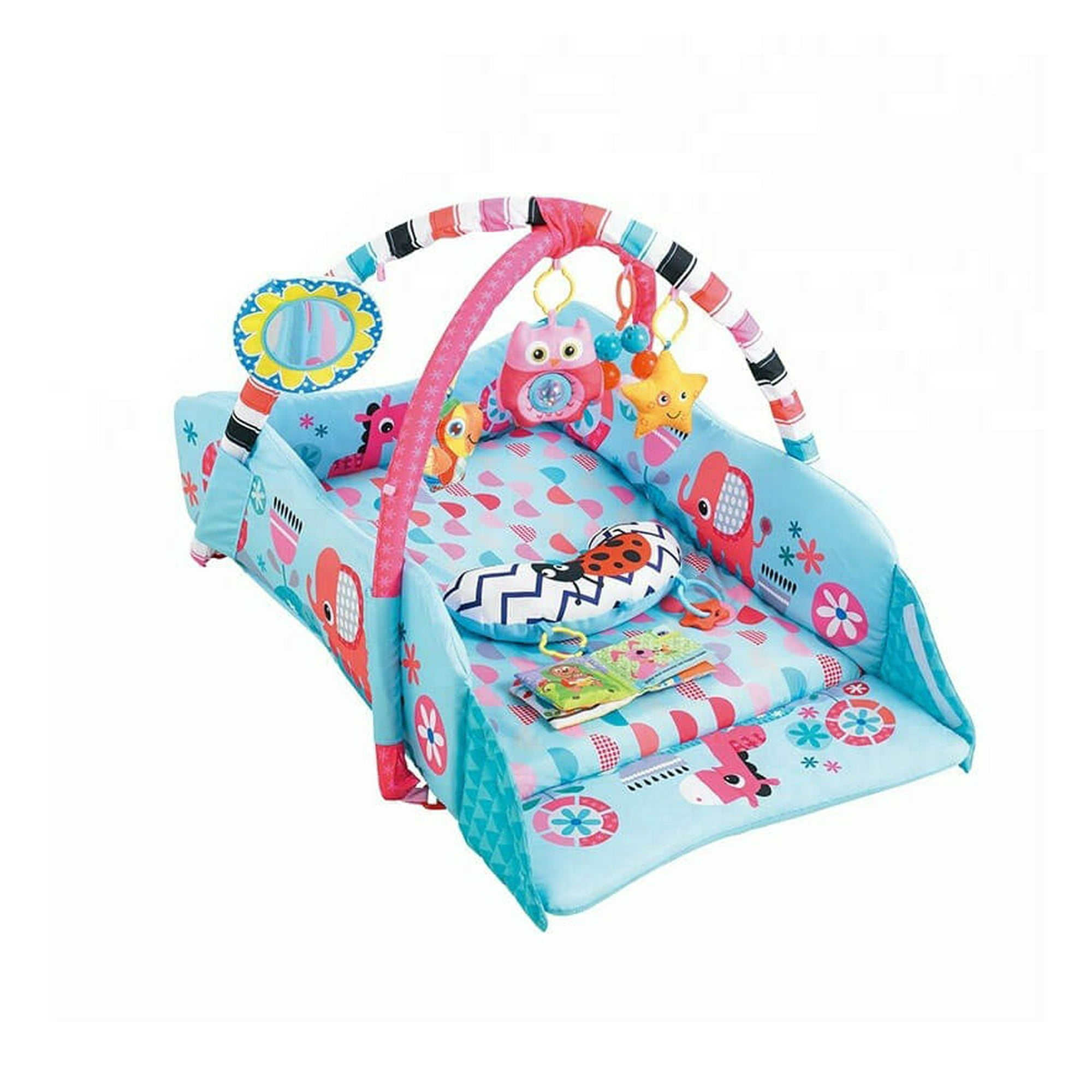 Happy Space - Gimnasio Cuna Alfombra Acolchada Bebe Azul