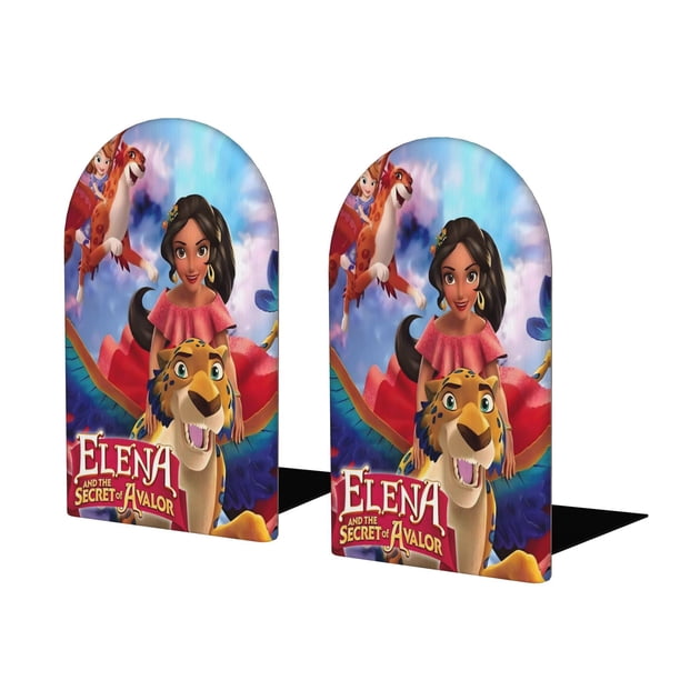 Elena de Avalor: Princesa Sujetalibros decorativos temáticos, tope para estantería con base antideslizante, uso dual para hogar y oficina - 2 piezas
