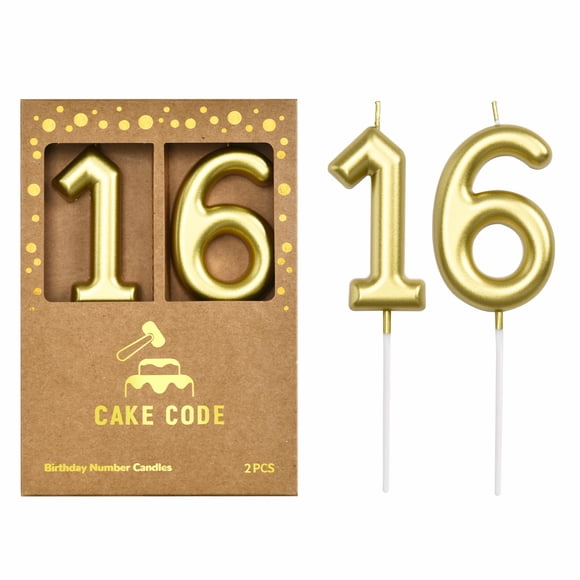 Velas número 16 doradas de 7 cm CAKE CODE – Pack de 2