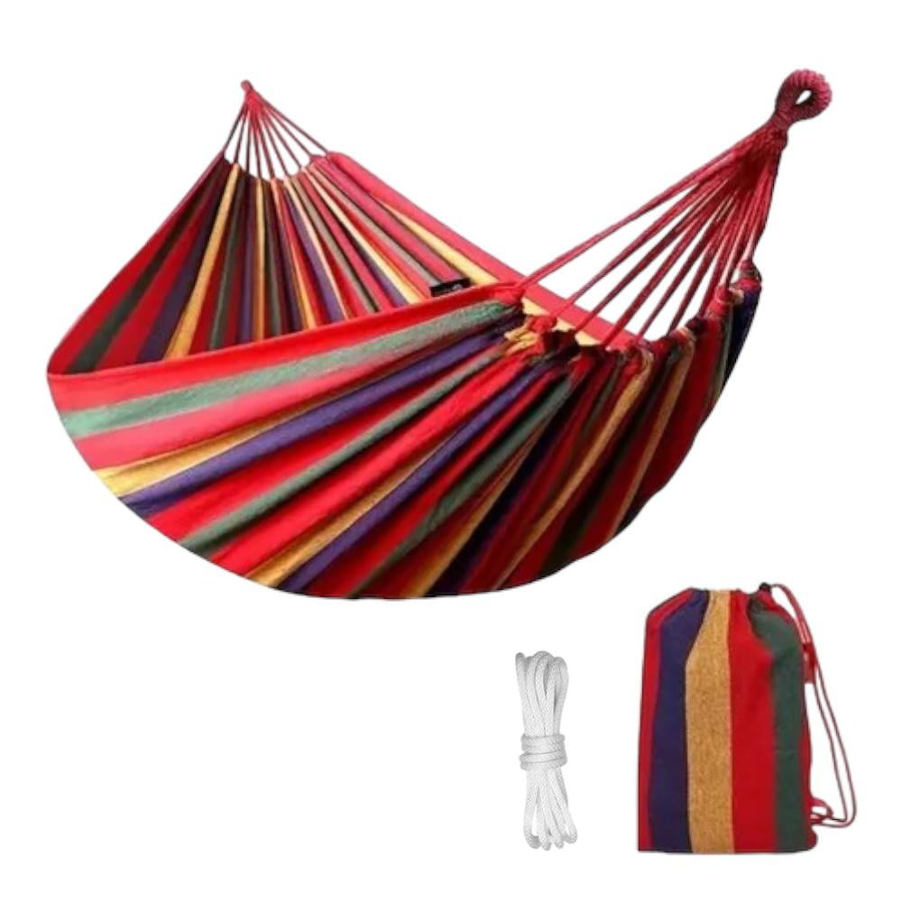 N-ofertas - Hamaca Colgante Camping 75x195 Cm 100% Algodón Rayas Rojo