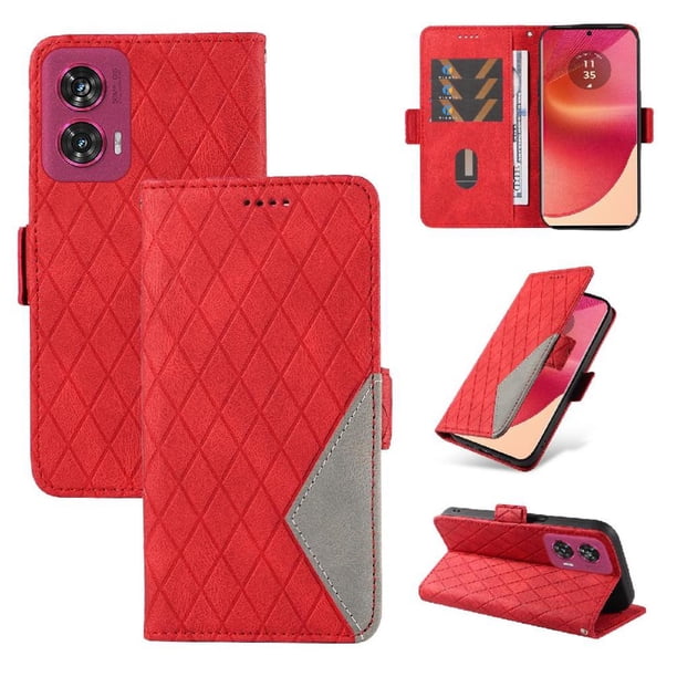 Funda Cartera para Motorola Edge 50 Fusion 5G con Tarjetero Soporte y Correa Rojo