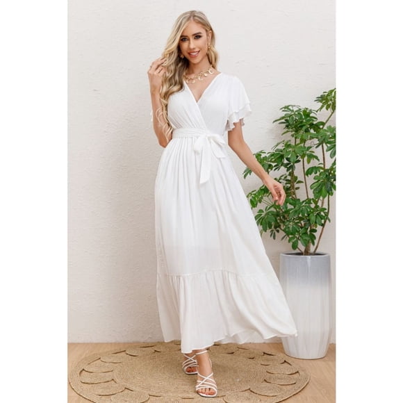 Maxi Vestido Largo Mujer Primavera Premium. Abertura, Cuello V 326