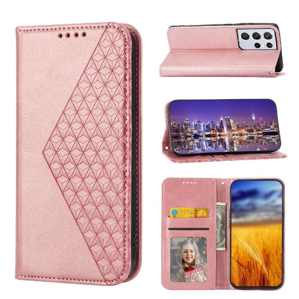 Funda Flip FOXDOCK para Samsung Galaxy S21 Ultra , Estilo Billetera con Diseño Rombo, Correa de Mano y Soporte, Uso Diario