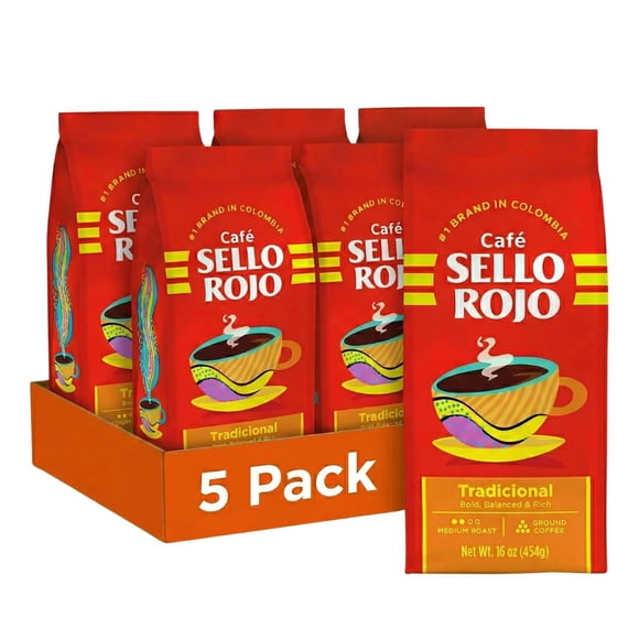 Café Molido Sello Rojo Tradicional Tostado Medio 5x454g