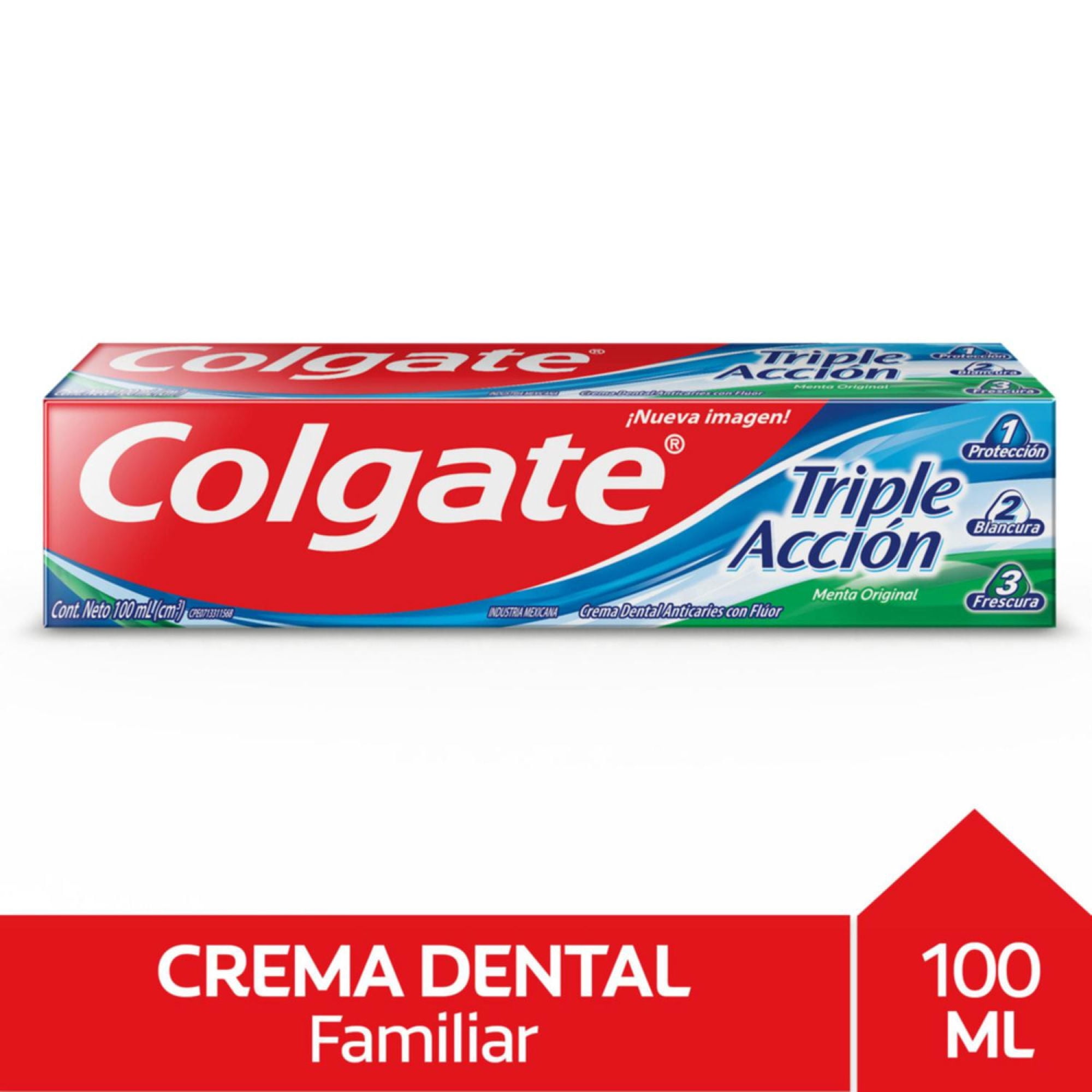 Crema dental anticaries con fluor Pasta Dental Colgate Triple Accion Menta Original, 100 ml