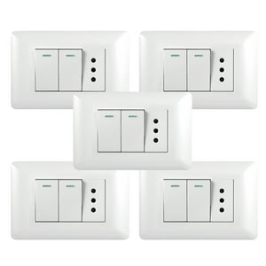 Genérico - Pack 5 Tomacorriente Simple 10A 250V + Interruptor Doble 9/12 10A 250V Blanco