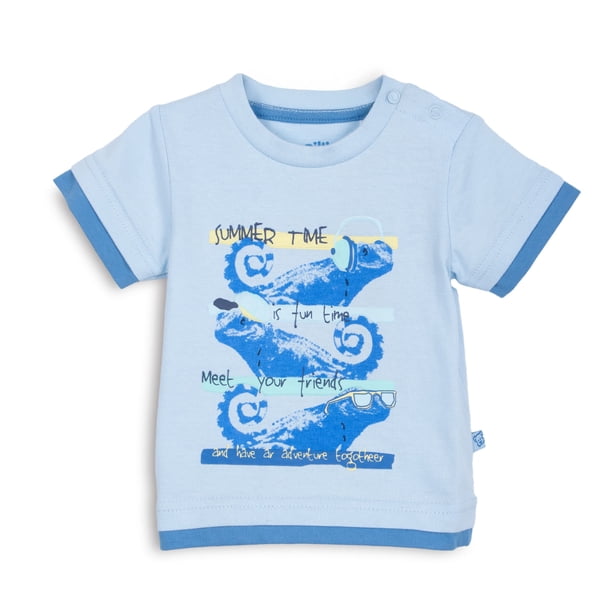Polera Bebé Niño Managa Corta Estampado Iguana Celeste Pillin