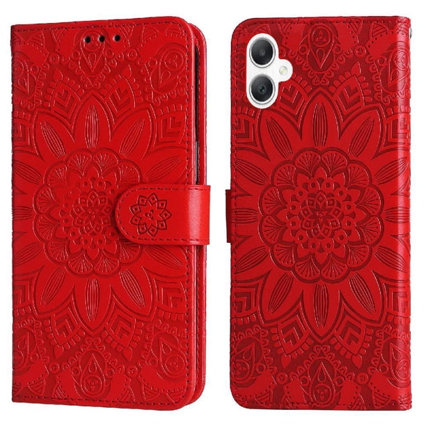 Funda tipo cartera FOXDOCK para Samsung Galaxy A06 5G , diseño girasol en relieve, cuero PU, cierre magnético, soporte y tarjetero