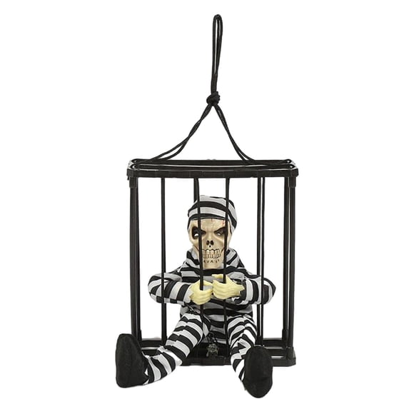 Screaming Animated Decorations Halloween Scary Talking Skull Cage Prisionero Con Capucha Jaula Espectro