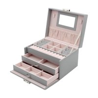 Ioensy - Joyero Organizador De Cuero Pu Estuche De Almacenamiento Para Anillos Pulseras Escaparate Gris