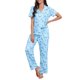thumbnail image 4 of INSPIRE CHIC Conjunto de Pijama para Mujer Manga Corta Ropa de Dormir Camisones Botón Abajo Estampado de Patrón Cuello con Solapa Cintura Elástica Pantalones de Pierna Ancha Recta L Azul, 4 of 6