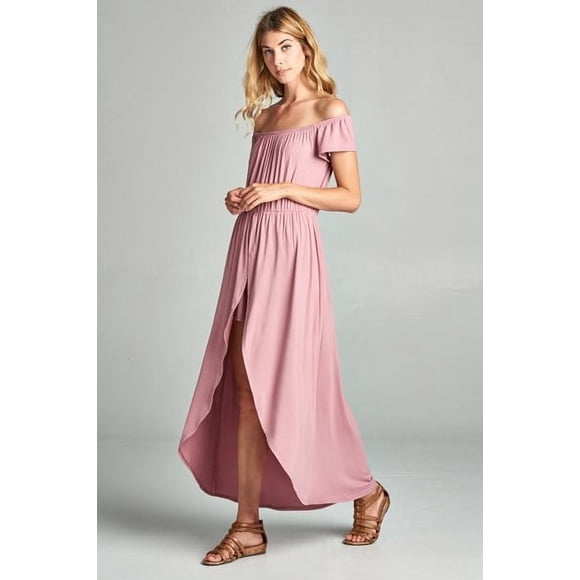 Enterizo Emerald Maxi De Jersey Sólido Con Hombros Descubiertos Mauve M