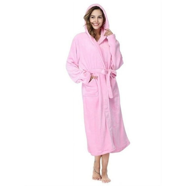 Bata De Baño Con Capucha Para Mujer De Invierno Grueso Cálido Rosa