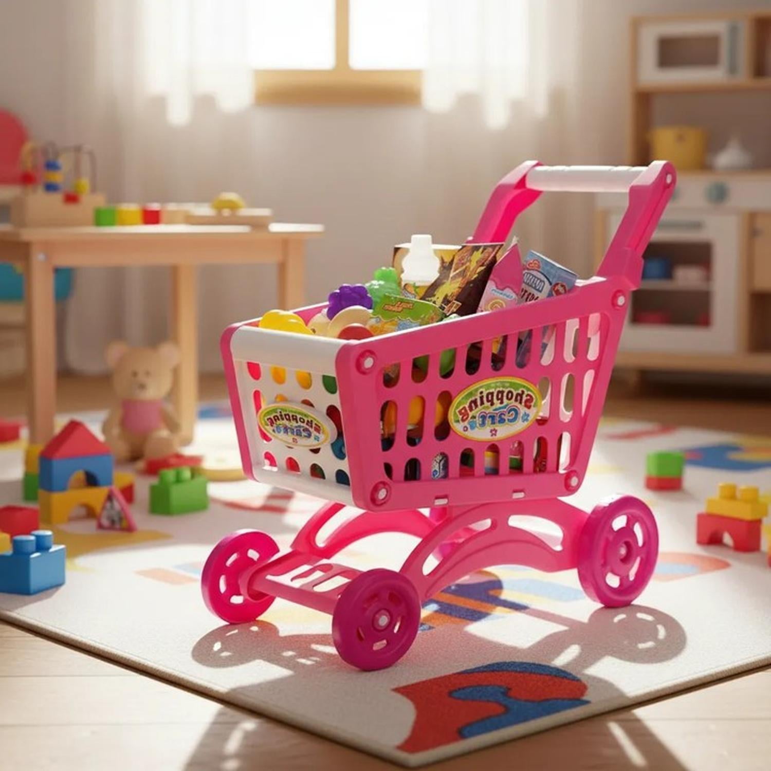 Jagima - Carrito De Compra Supermercado Para Niños 56 Piezas Colores Rosa