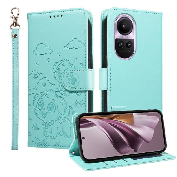Funda Billetera FOXDOCK Compatible con OPPO Reno 10 5G, Diseño Perrito Tierno, Ranuras para Tarjetas y Soporte Plegable