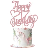 Adorno Para Tartas Arokippry Con Purpurina En Oro Rosa, Feliz 17 Cumpleaños