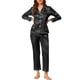 thumbnail image 1 of INSPIRE CHIC Conjunto de Pijama de Satén para Mujer Camisa de Dormir de Manga Larga con Botones y Pantalones con Ribete en Contraste Cuello con Solapa Ropa de Casa L Negro, 1 of 7