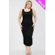 thumbnail image 1 of Saronite Vestido Midi Ajustado sin Mangas, Elástico, Fruncido y con Escote Cuadrado, Color Negro (Talla Grande para Mujer), 1 of 5