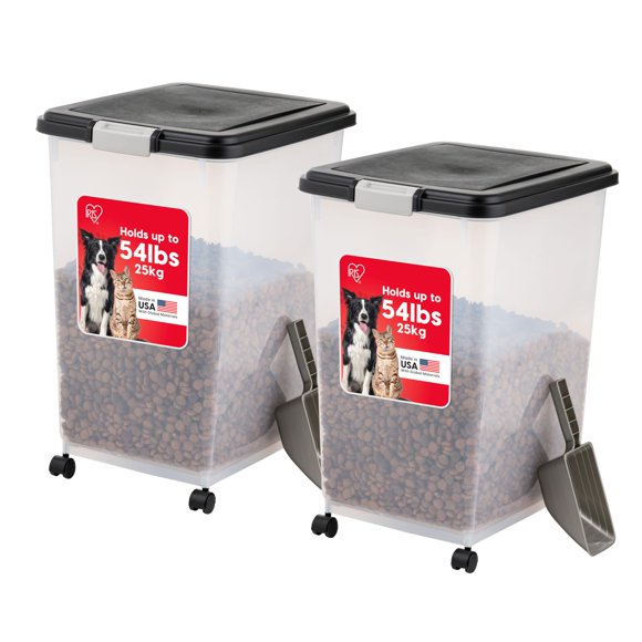 IRIS USA Contenedor de Almacenamiento de Alimento para Perros, Juego de 2, Hasta 54 lb (25 kg), Negro