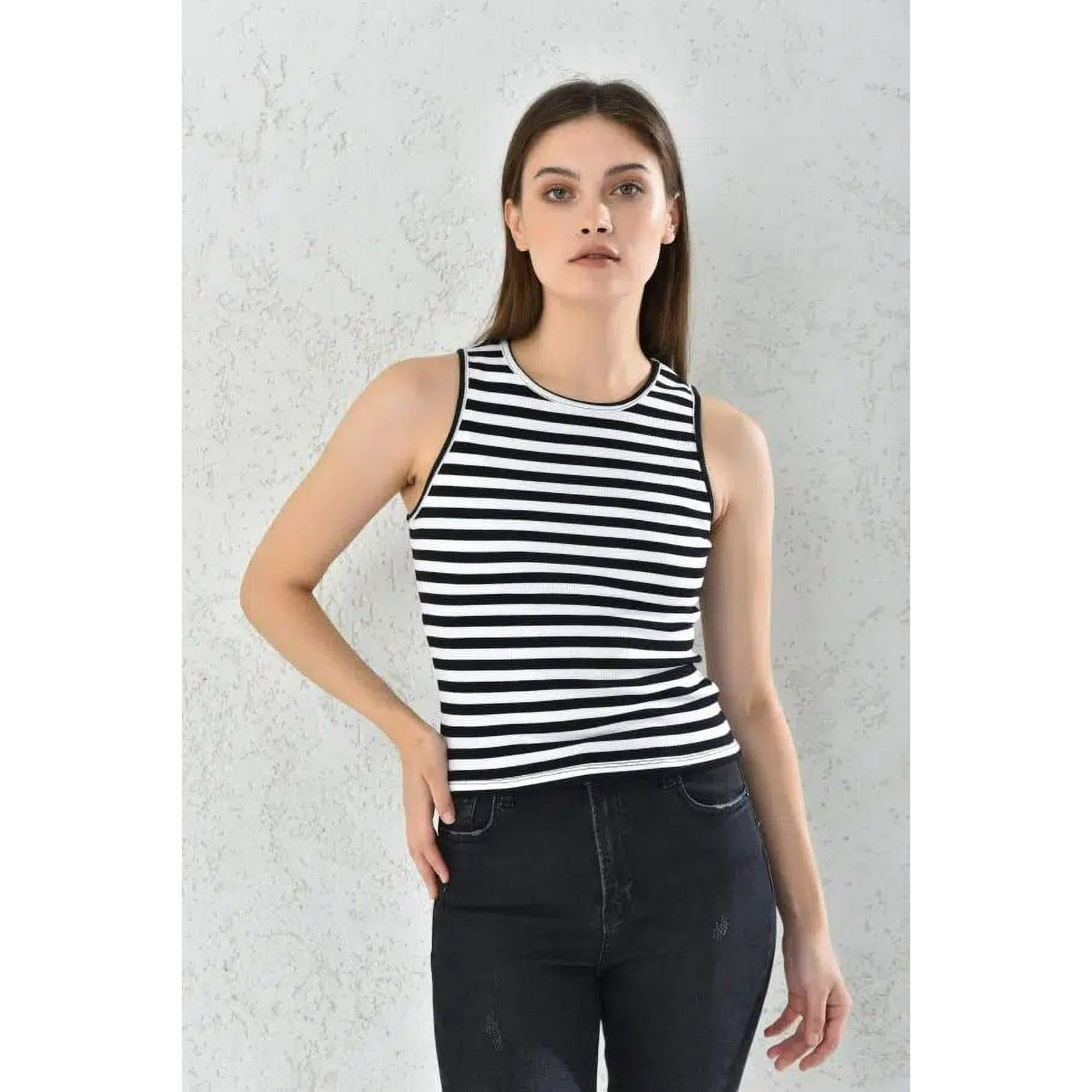 Home Fashion - Polera Musculosa Mujer Negro Rayado Sin Mangas Talla S