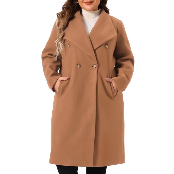 Agnes Orinda Trajes de Halloween Abrigo de Mujer Tallas Grandes Abrigo de Trinchera de Largo Medio con Solapa Grande de Doble Botonadura 2X Camel