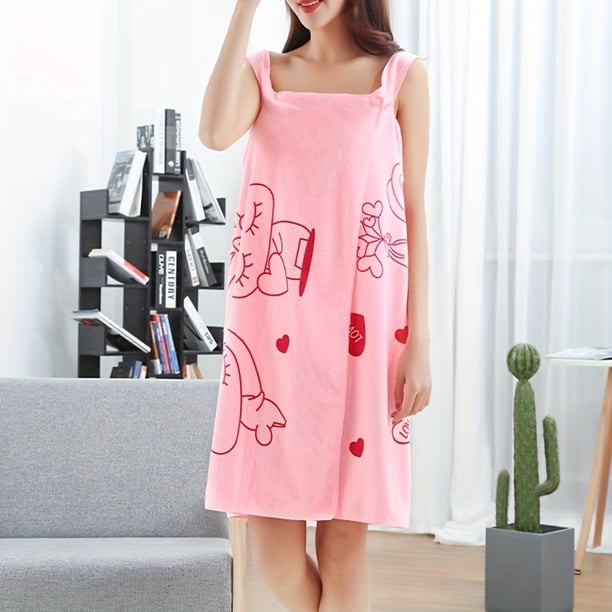 1pc Quick-Drying Cartoon Bathrobe with Thick Straps - Absorbent Microfiber Spa Wrap Towel for Home and Bathroom