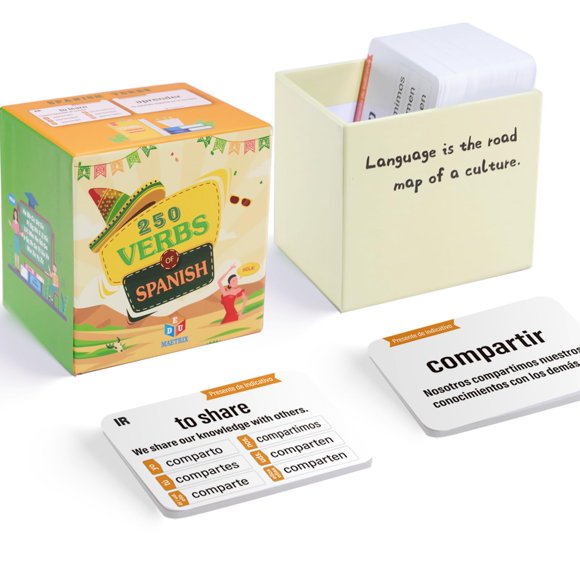 Flash Cards EDUMAETRIX 250 verbos bilingües en español e inglés