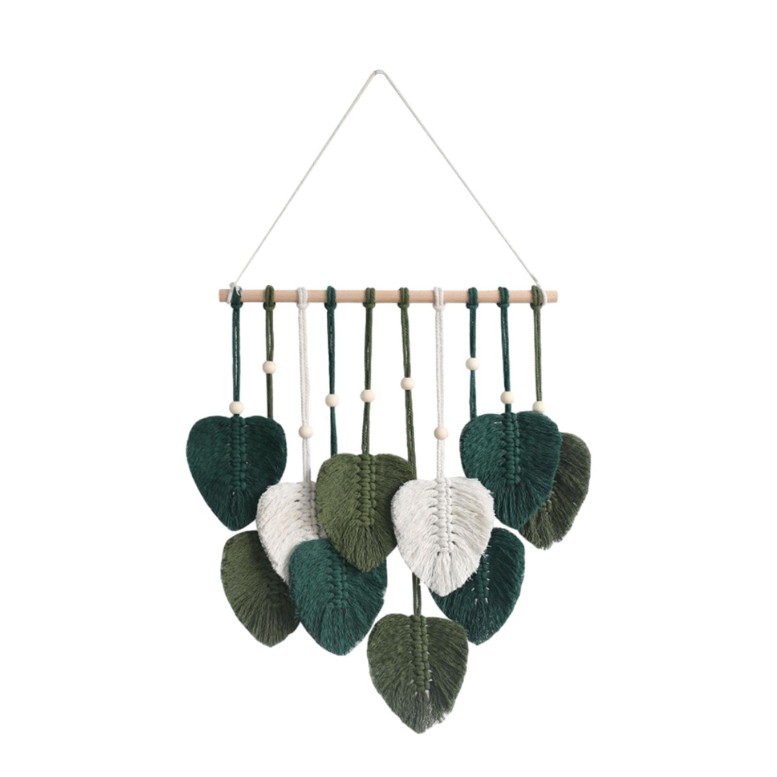 Magideal - Tapiz Colgante De Pared De Macramé Con Hojas, Adorno De Pared, Tapiz Tejido Minimalista, Decoración De Pared Bohemia Para Fiesta, Dormitorio, Regalo , Verde