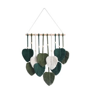Magideal - Tapiz Colgante De Pared De Macramé Con Hojas, Adorno De Pared, Tapiz Tejido Minimalista, Decoración De Pared Bohemia Para Fiesta, Dormitorio, Regalo , Verde